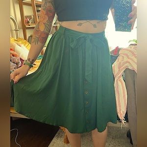 Modcloth Green A-Line Flowy Button DownSkirt with Removable Sash